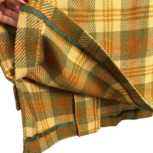 Vintage 1960s Mr. Leonard Wool Vest Green Orange Plaid Sleeveless Button Front - Picture 2 of 5